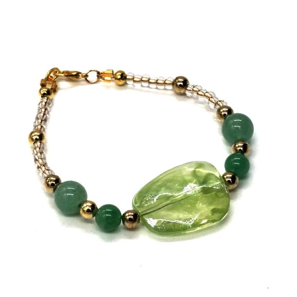 Set Necklace Bracelet Jade Disc Lobster Clasp Gold Green Dual Strand Unique - Picture 4 of 5